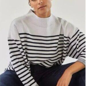 Maeve Gray and Black Striped Crewneck Sweater